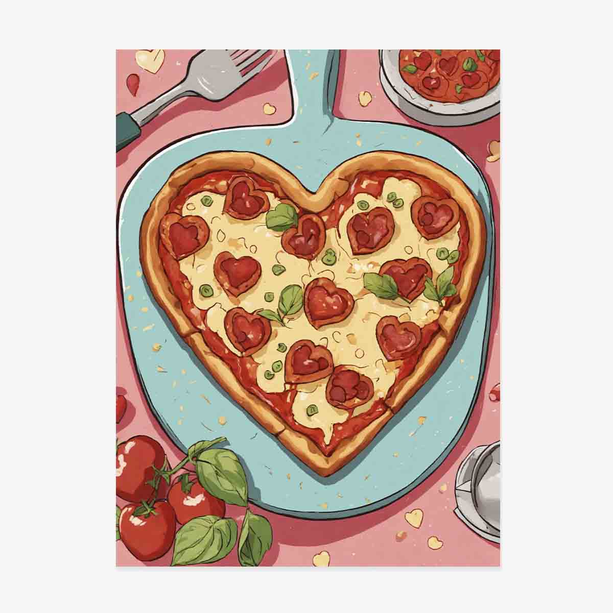 Affiche « Pizza en forme de cœur »