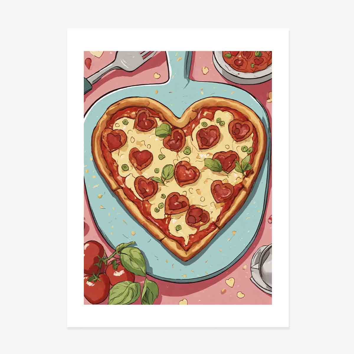 Affiche « Pizza en forme de cœur »