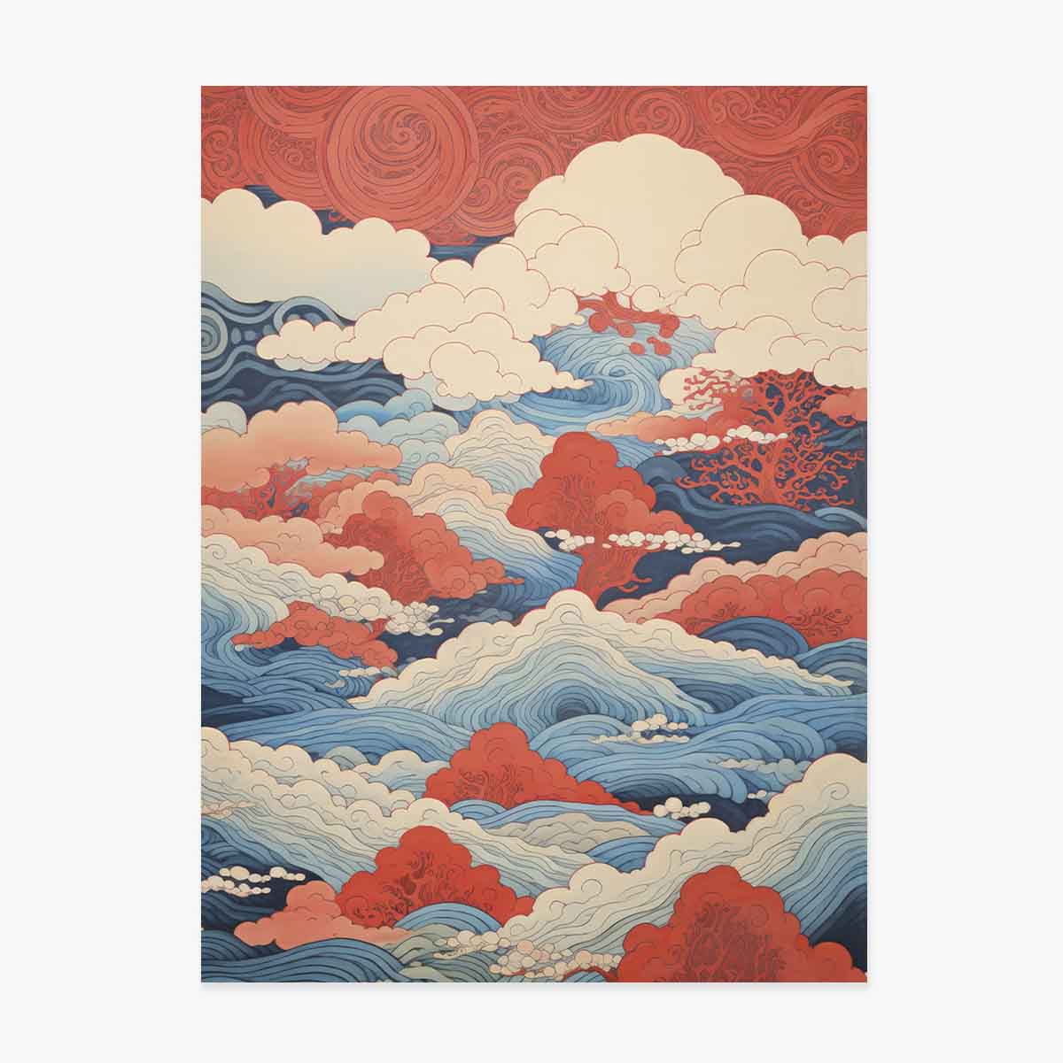 Affiche « Vagues et nuages » de style japonais