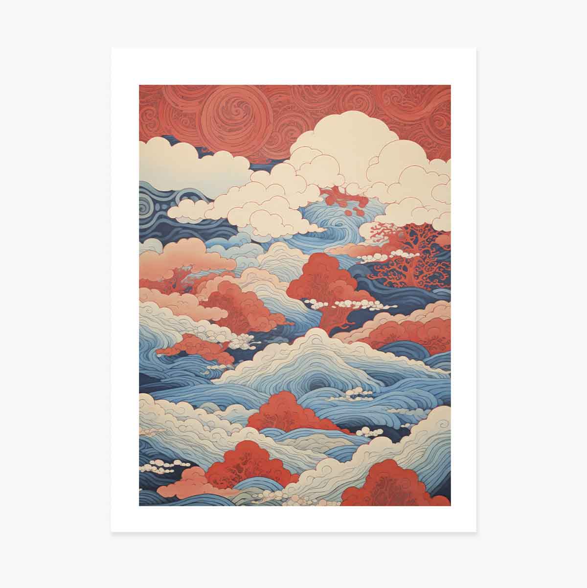 Affiche « Vagues et nuages » de style japonais